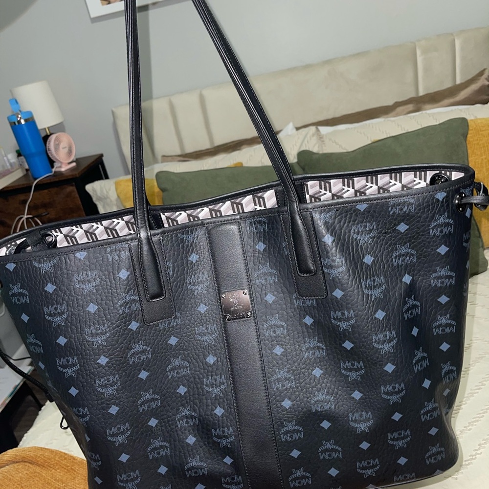 MCM Black and Blue Monogram Tote- Gently Used